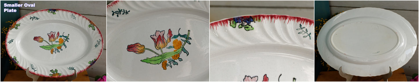 1920s ~ "MARSEILLE" LONGWY ~ French Antique Ironstone Hand-Painted Floral Polychrome Oval Serving Plate Platter "Plat Ovale" ~ Terre de Fer en Faience