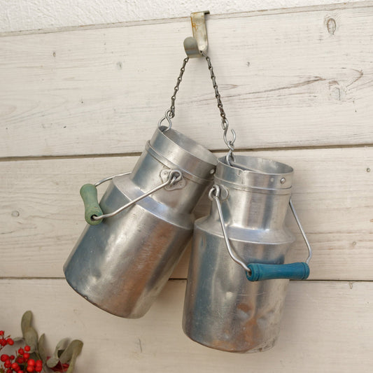 TOURNUS UNIS France Aluminum PUR French Vintage Lidded Milk Churn Pot Pail Set of 2 French Farmhouse Decorative Milk Pot Made in France