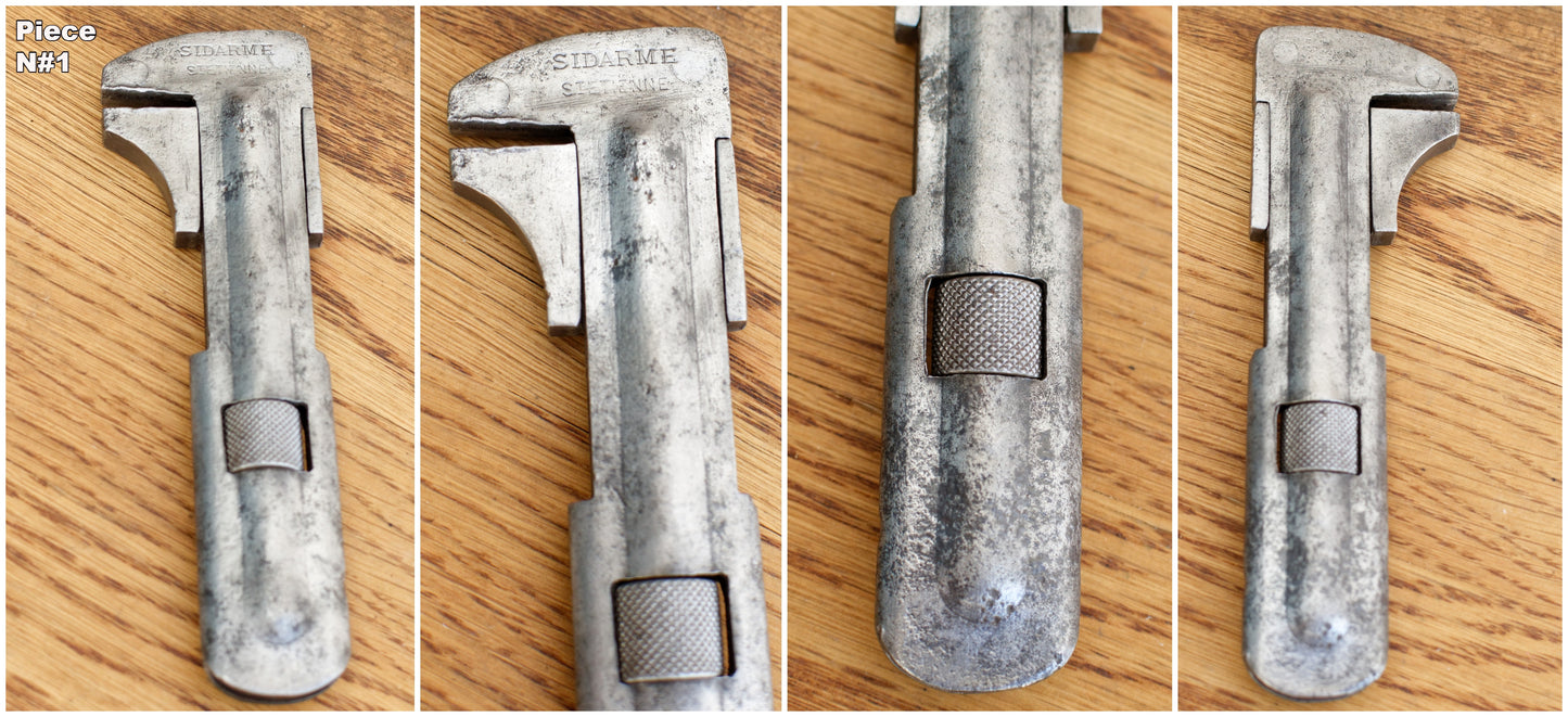 1916 ~ French Antique Mini Adjustable Wrench Spanner SIDARME ST-ETIENNE ~ Vintage Forged Steel "Clé a Molette" ~ Farmhouse Manual Tool