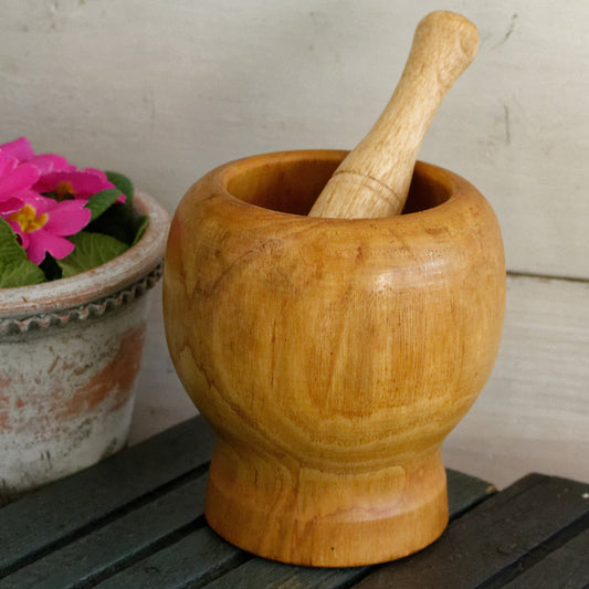 French Vintage Handmade Wooden Mortar & Pestle ~ Primitive Farmhouse Rustic Kitchen Decor