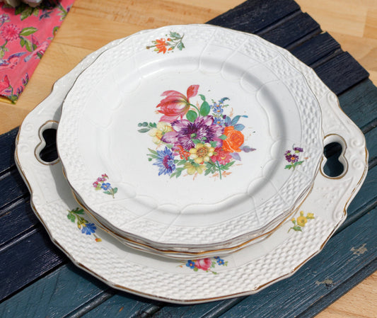Hamage Moulins des Loups NORD France French Vintage Ironstone Porcelain Floral Cake Service Platter Plate