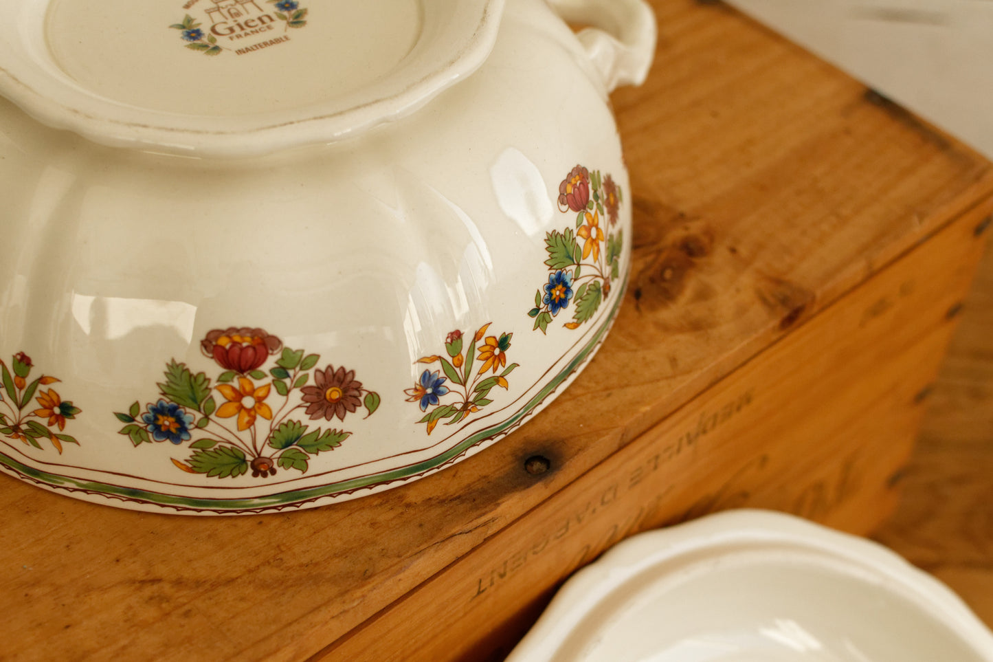 MOUSTIERS OLERYS GIEN French Vintage Ironstone PolyChrome Soup Tureen Soupiere Terre de Fer en Faience