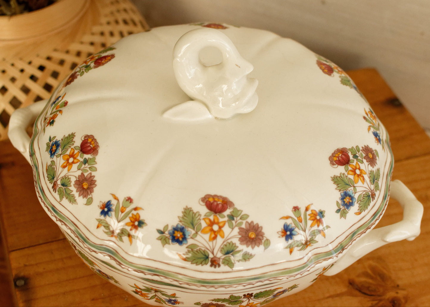 MOUSTIERS OLERYS GIEN French Vintage Ironstone PolyChrome Soup Tureen Soupiere Terre de Fer en Faience