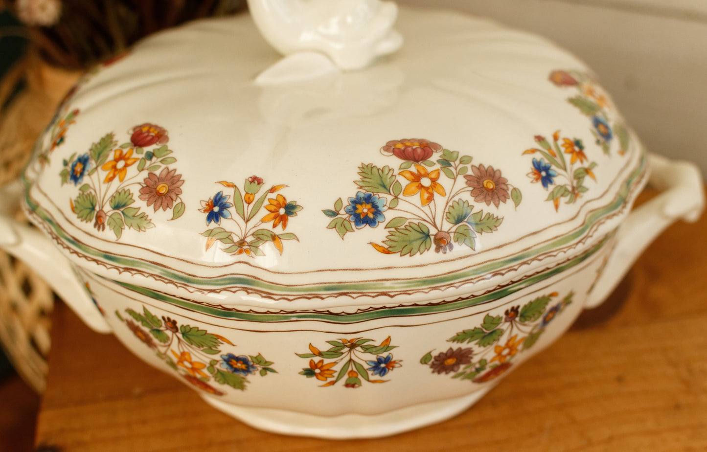 MOUSTIERS OLERYS GIEN French Vintage Ironstone PolyChrome Soup Tureen Soupiere Terre de Fer en Faience