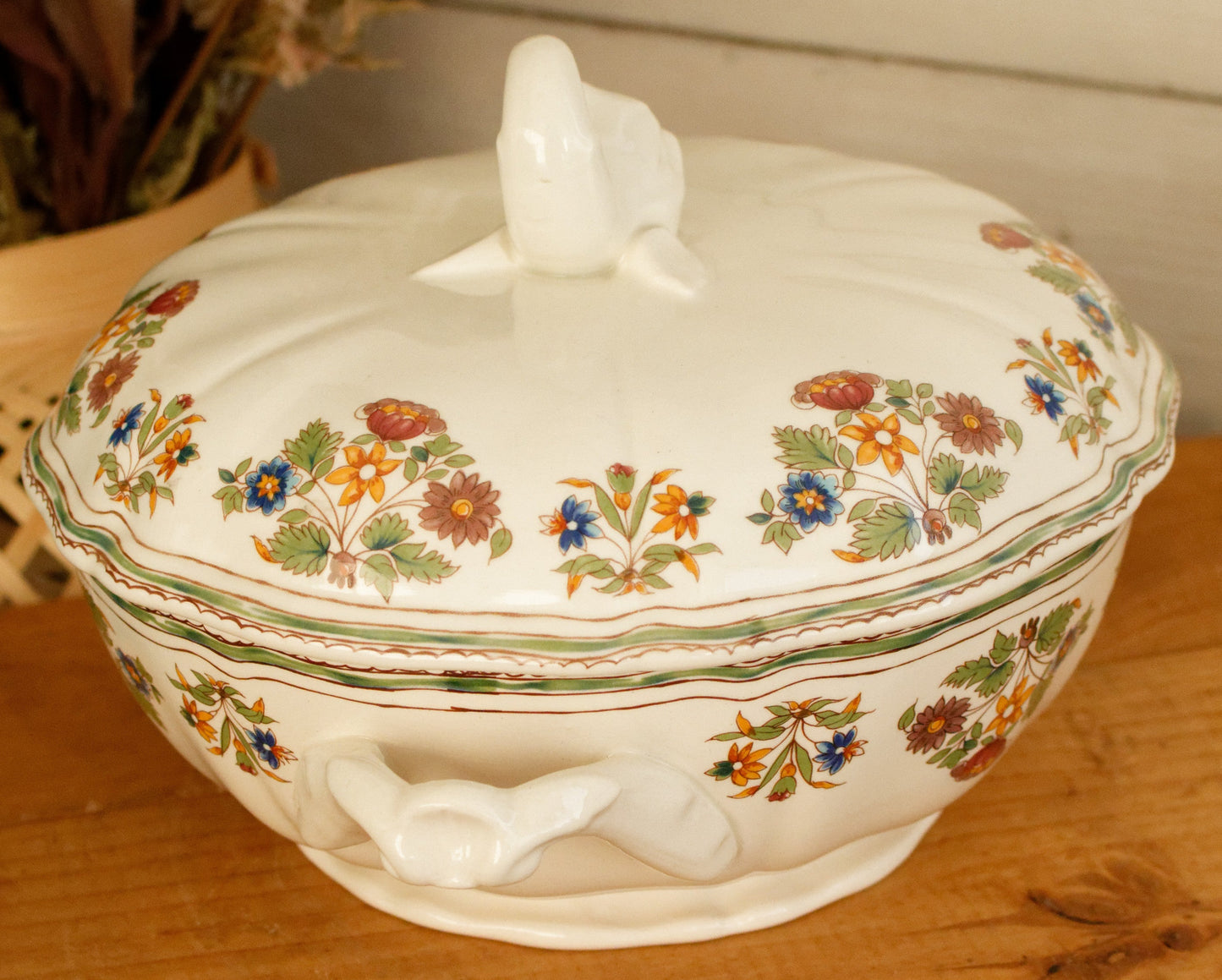 MOUSTIERS OLERYS GIEN French Vintage Ironstone PolyChrome Soup Tureen Soupiere Terre de Fer en Faience