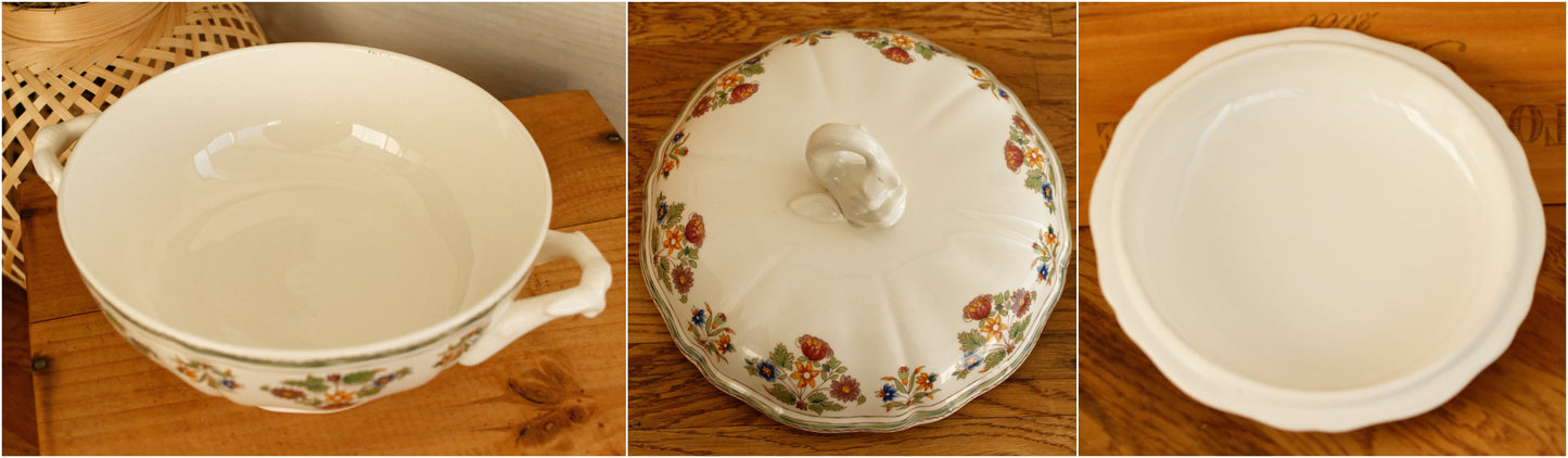 1950s ~ "MOUSTIERS OLERYS" GIEN ~ French Vintage Ironstone PolyChrome Soup Tureen "Soupiere" ~ Terre de Fer en Faience