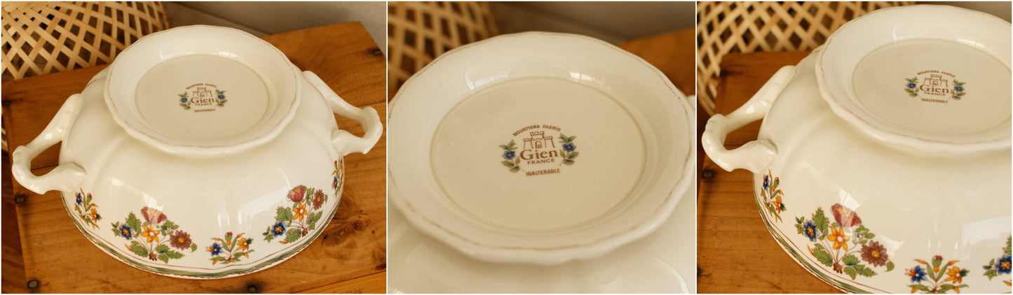 1950s ~ "MOUSTIERS OLERYS" GIEN ~ French Vintage Ironstone PolyChrome Soup Tureen "Soupiere" ~ Terre de Fer en Faience