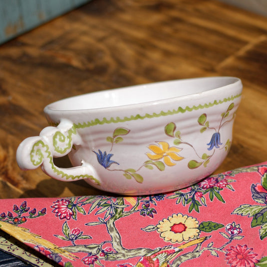 ムスティエ&クレリー ~ LONGCHAMP ~ フランス アンティーク 手描き 収集品 アイアンストーン プレート/カップ ~ テール ド フェール