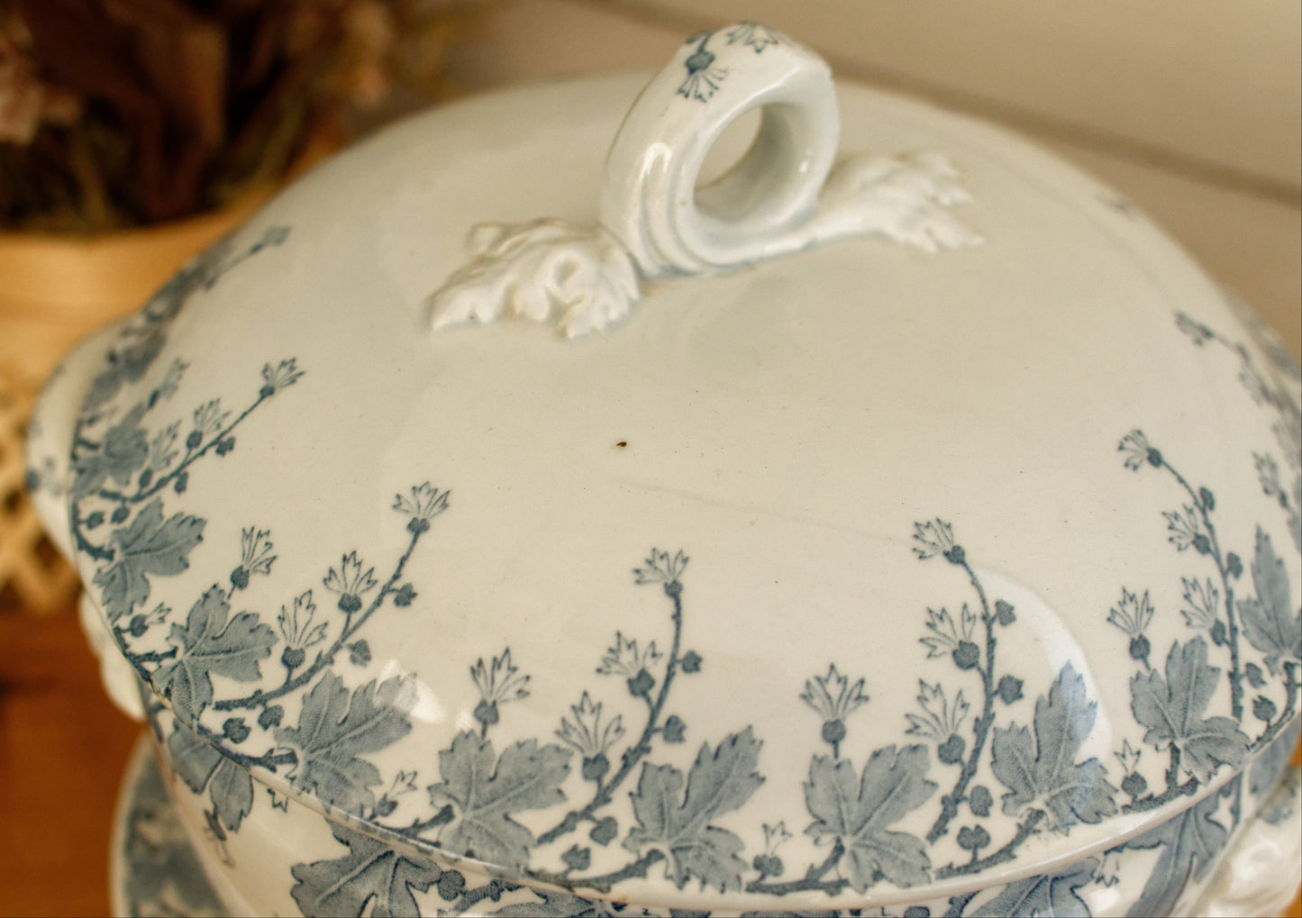 NEVA Motif K&G (Keller et Guérin) Lunéville French Antique Ironstone Blue Transferware Soup Tureen & Serving Plate Terre de Fer en Faience