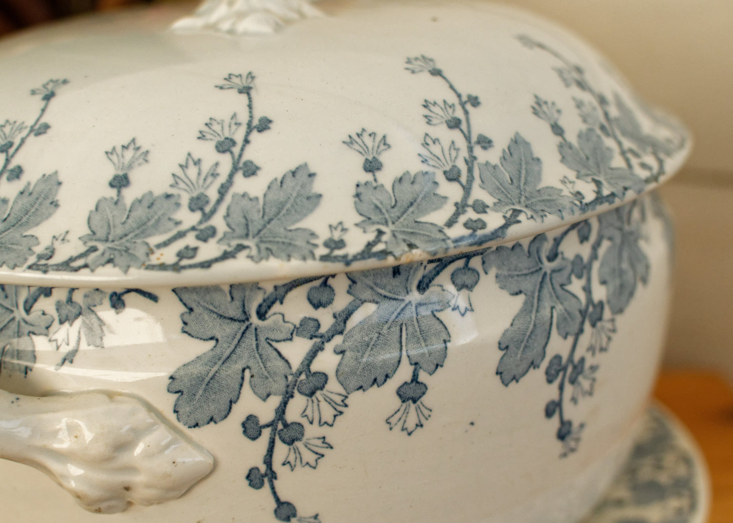 NEVA Motif K&G (Keller et Guérin) Lunéville French Antique Ironstone Blue Transferware Soup Tureen & Serving Plate Terre de Fer en Faience