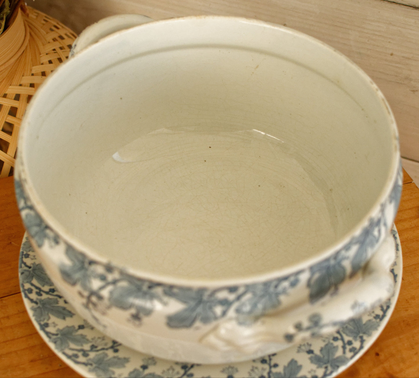NEVA Motif K&G (Keller et Guérin) Lunéville French Antique Ironstone Blue Transferware Soup Tureen & Serving Plate Terre de Fer en Faience