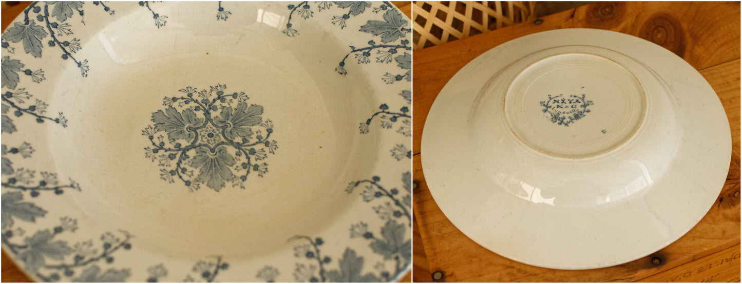 1900s ~ "NEVA" K&G (Keller et Guérin) Lunéville ~ French Antique Ironstone Blue Transferware Soup Tureen & Serving Plate ~ Terre de Fer en Faience