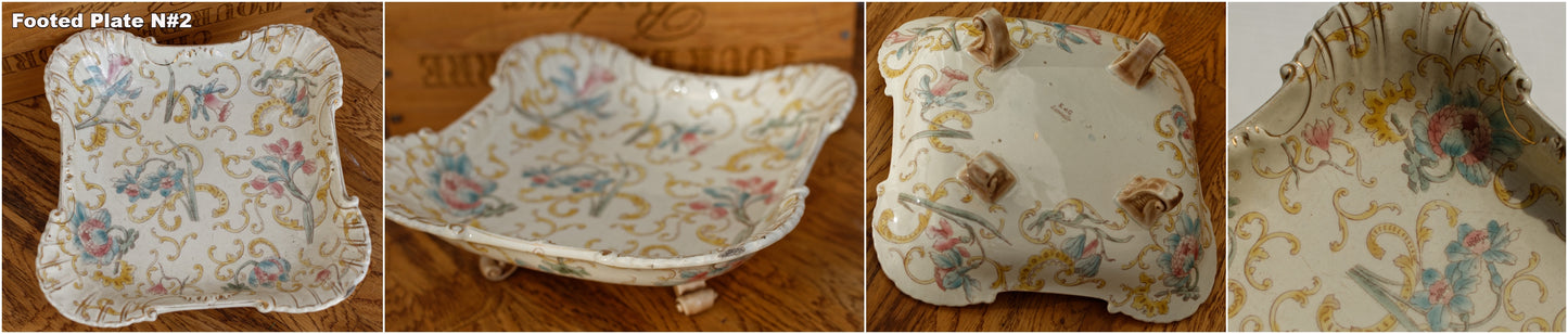 K&G (Keller et Guérin) Lunéville French Antique Ironstone Hand-Painted Square Footed Serving Dish Faience Terre de Fer