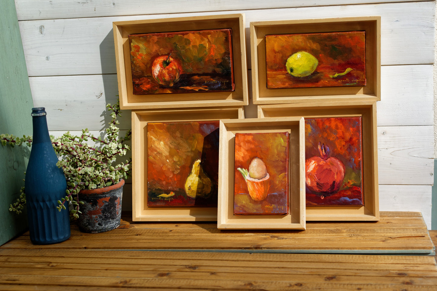 French Wall Hanging Artwork Abstract Oil Paintings Fruit & Vegetable Still Life signed by artist