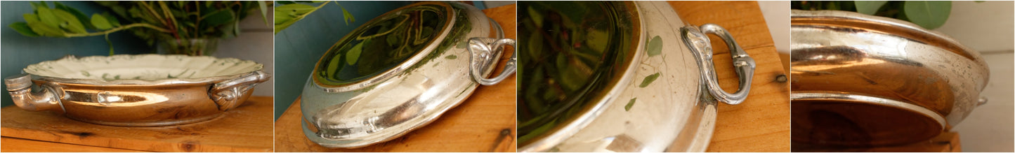 1860s Silver Plated Warmer CHOISY-Le-ROI (HB & cie) PAVOT French Antique Silver Polychrome Ironstone Plate Warmer Assiette Chauffante en Faïence