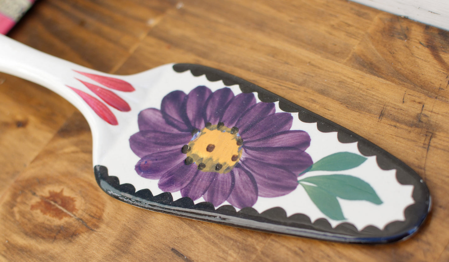 French Vintage Hand-Painted Floral Porcelain Pie Cake Serving Piece ~ Faience Terre de Fer