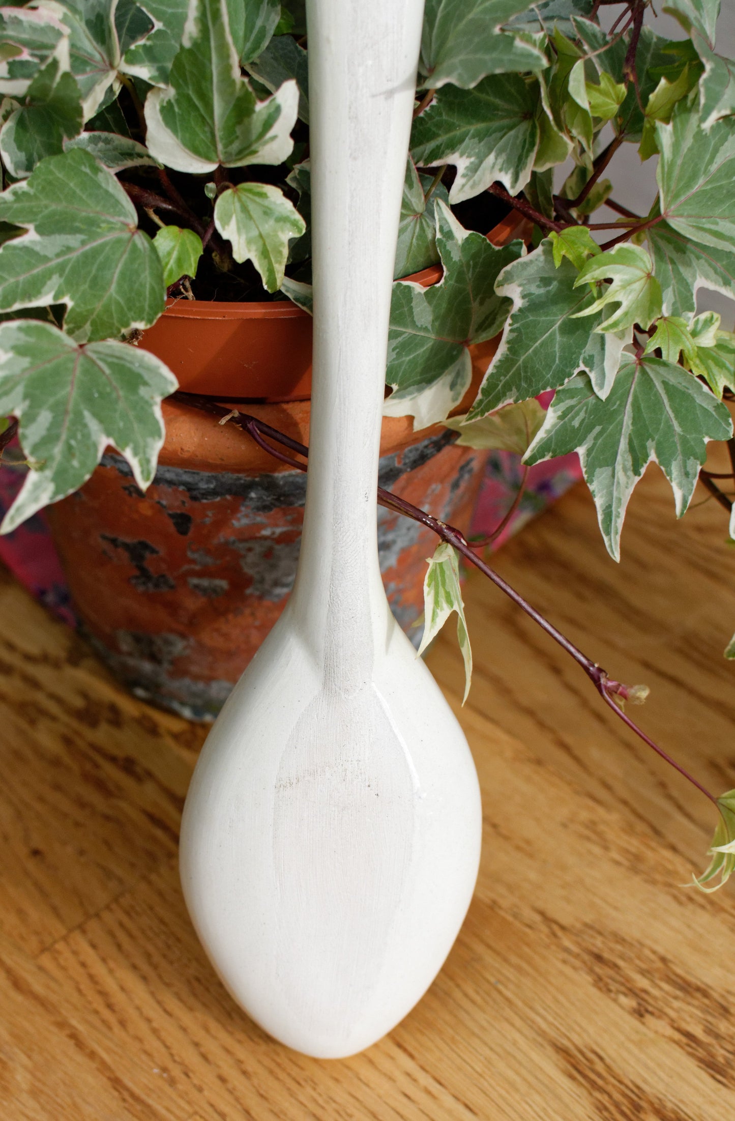 French Vintage Floral Porcelain Large Serving Spoon Hand-Painted Hanging Spoon Cuillère de Service Faience Terre de Fer