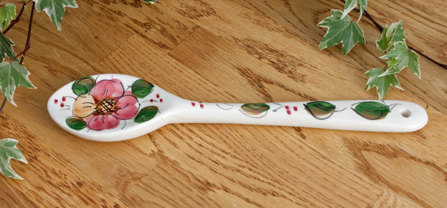 French Vintage Floral Porcelain Large Serving Spoon Hand-Painted Hanging Spoon Cuillère de Service Faience Terre de Fer
