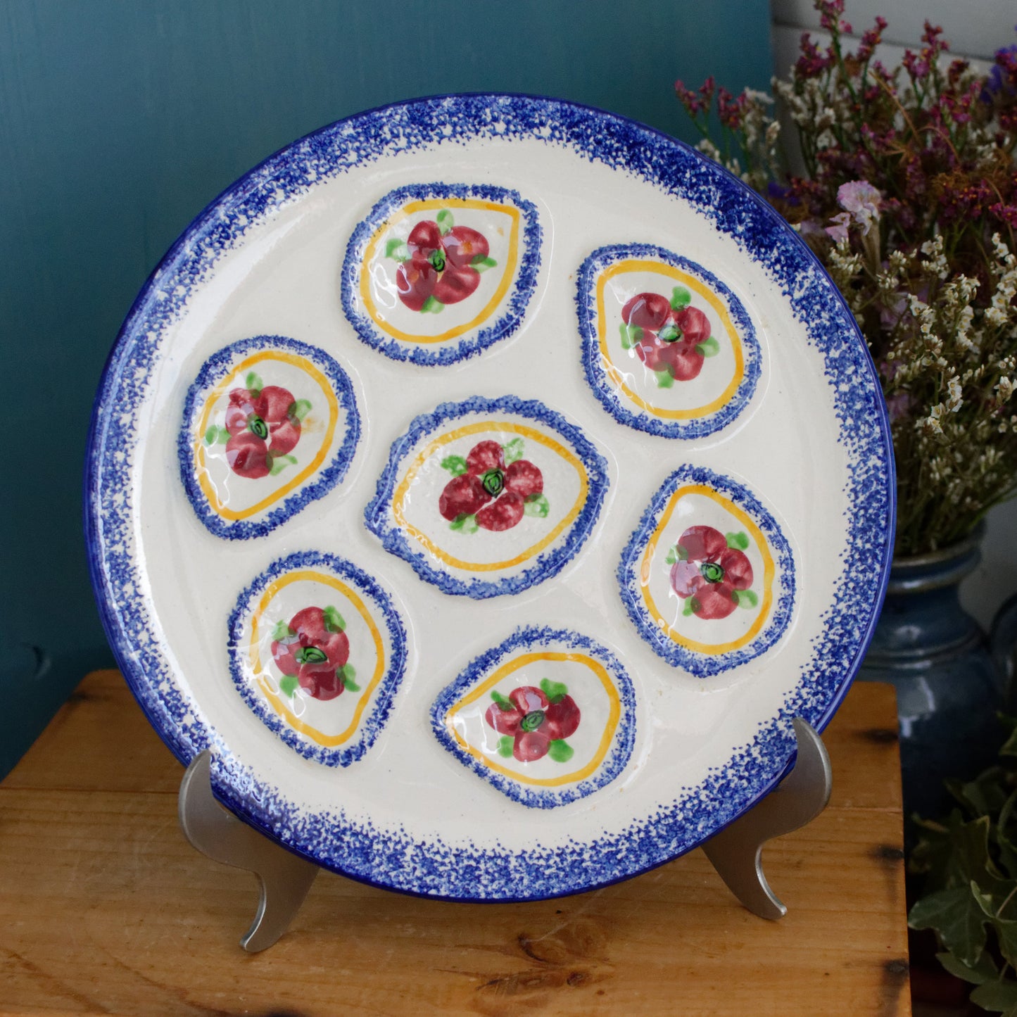 BINIC Peint Main Breton French Vintage Oyster Huître Shellfish Plate Ceramic Majolica