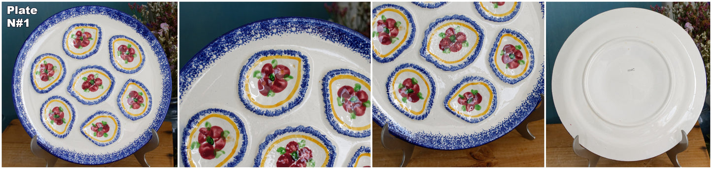 BINIC Peint Main Breton French Vintage Oyster Huître Shellfish Plate Ceramic Majolica