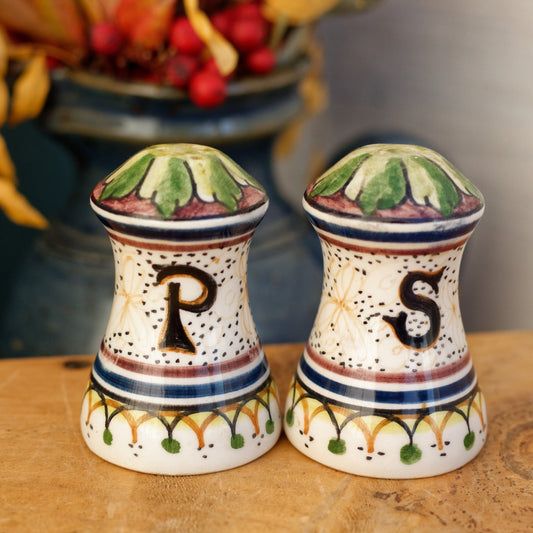 Portuguese Vintage Collectible Ceramica Decorative Hand-Painted Salt & Peper Shakers Made in Portugal Signed by Artist