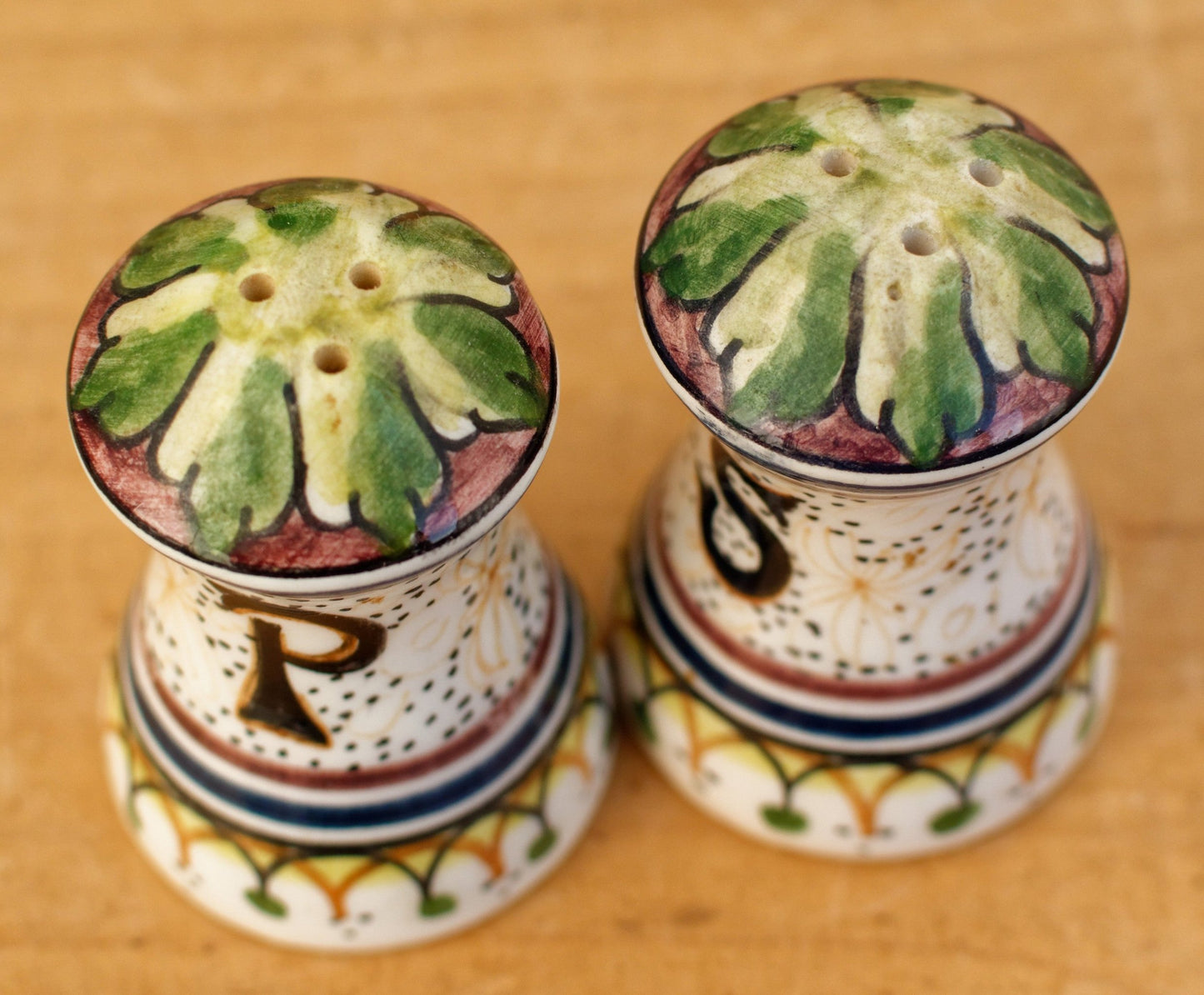 Portuguese Vintage Collectible Ceramica Decorative Hand-Painted Salt & Peper Shakers Made in Portugal Signed by Artist