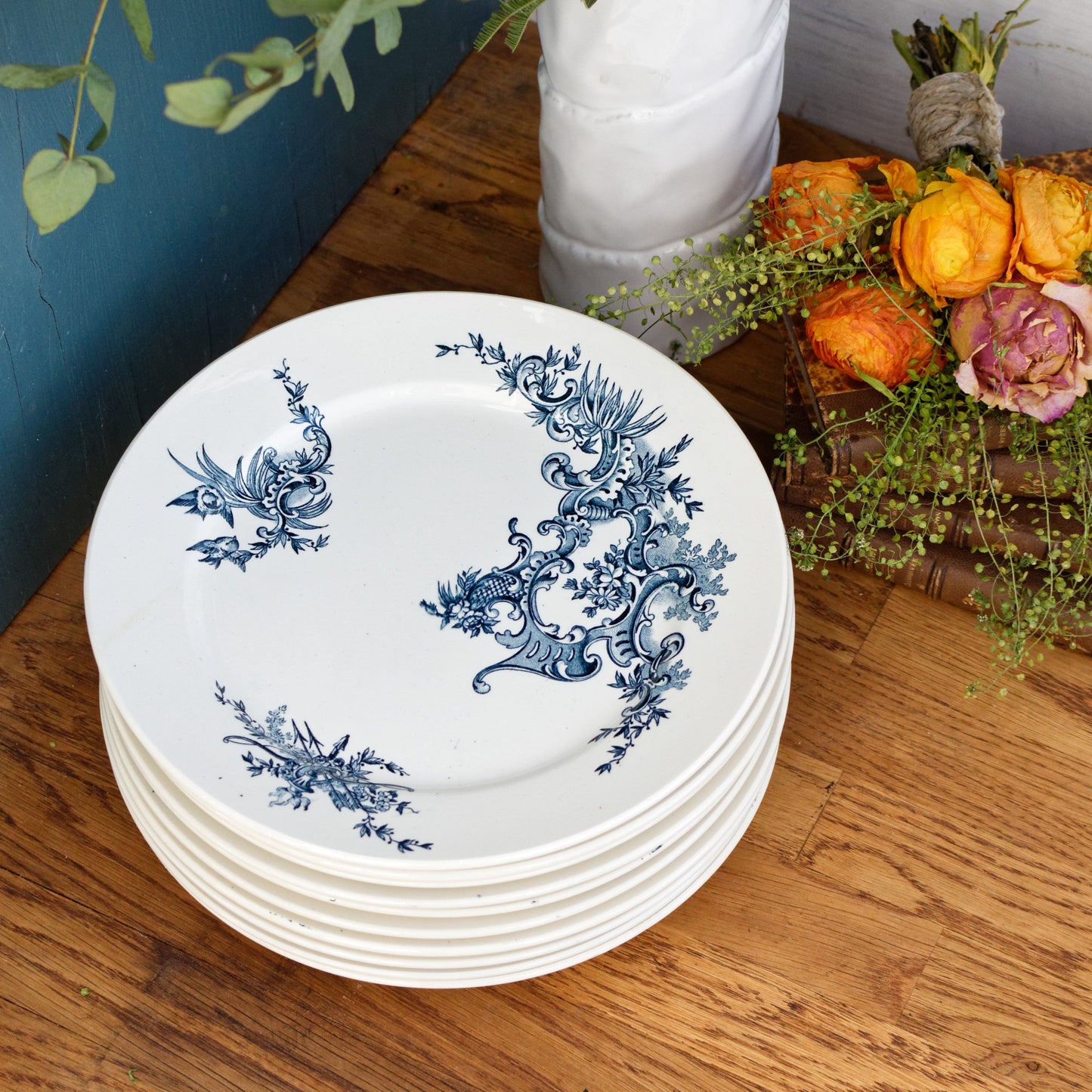 REGENT Boch Freres Keramis (BFK) Belgian Antique Ironstone Blue Transferware Plate Terre de Fer en Faience