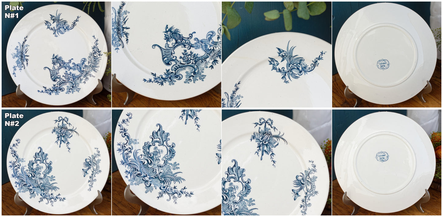 REGENT Boch Freres Keramis (BFK) Belgian Antique Ironstone Blue Transferware Plate Terre de Fer en Faience