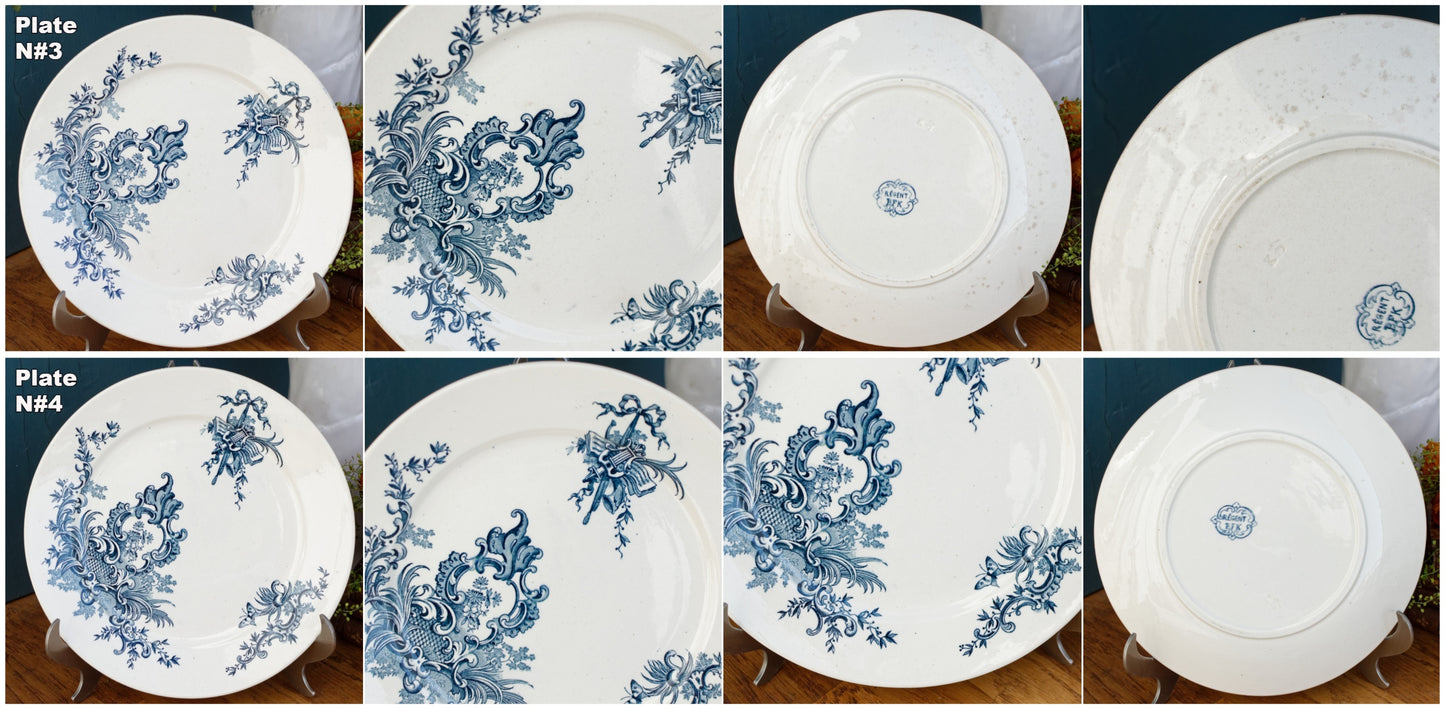 REGENT Boch Freres Keramis (BFK) Belgian Antique Ironstone Blue Transferware Plate Terre de Fer en Faience