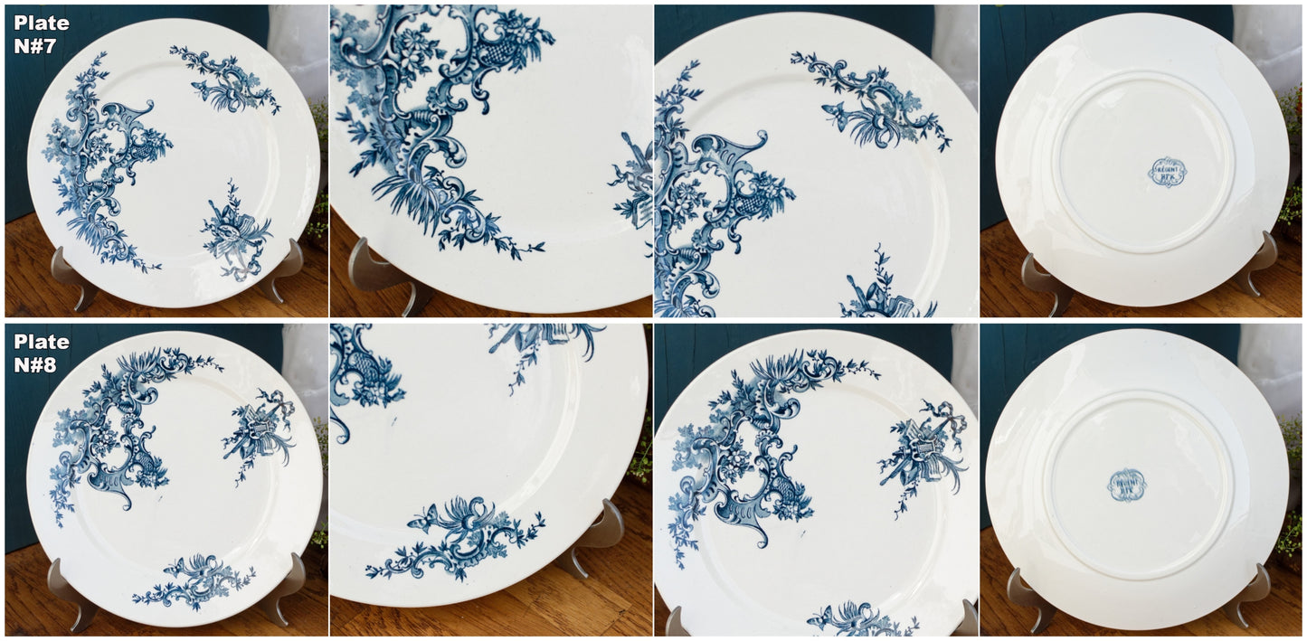 REGENT Boch Freres Keramis (BFK) Belgian Antique Ironstone Blue Transferware Plate Terre de Fer en Faience