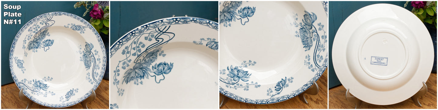 1900s ~ "ROYAT" SARREGUEMINES U&C ~ French Antique Ironstone Blue Transferware Soup Plate ~ Terre de Fer 2