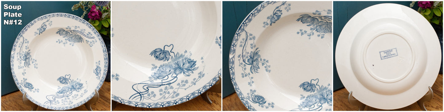 1900s ~ "ROYAT" SARREGUEMINES U&C ~ French Antique Ironstone Blue Transferware Soup Plate ~ Terre de Fer 2