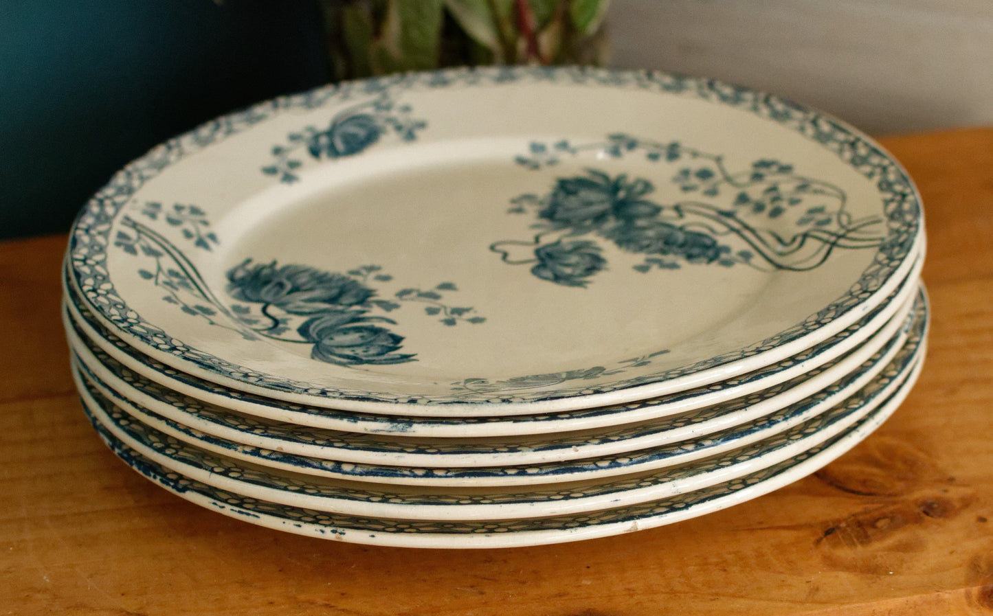ROYAT SARREGUEMINES U&C French Antique Ironstone Blue Transferware Small Plate Terre de Fer en Faience