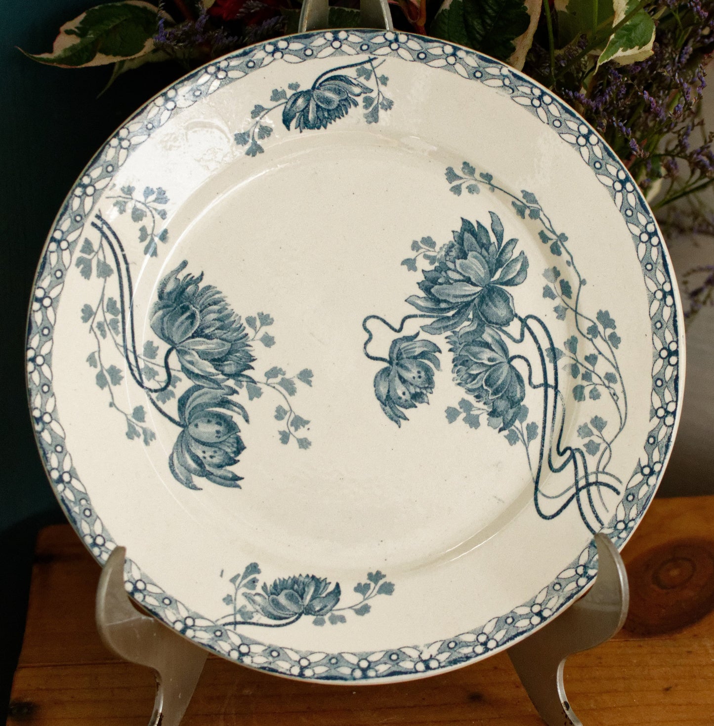 1900s ~ "ROYAT" SARREGUEMINES U&C ~ French Antique Ironstone Blue Transferware Small Plate ~ Terre de Fer en Faience