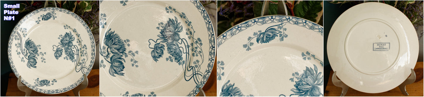 ROYAT SARREGUEMINES U&C French Antique Ironstone Blue Transferware Small Plate Terre de Fer en Faience