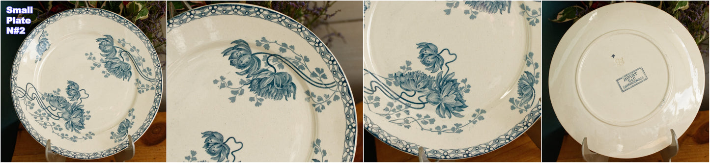 1900s ~ "ROYAT" SARREGUEMINES U&C ~ French Antique Ironstone Blue Transferware Small Plate ~ Terre de Fer en Faience