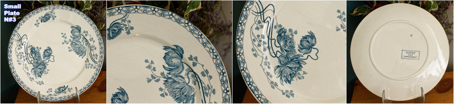 1900s ~ "ROYAT" SARREGUEMINES U&C ~ French Antique Ironstone Blue Transferware Small Plate ~ Terre de Fer en Faience