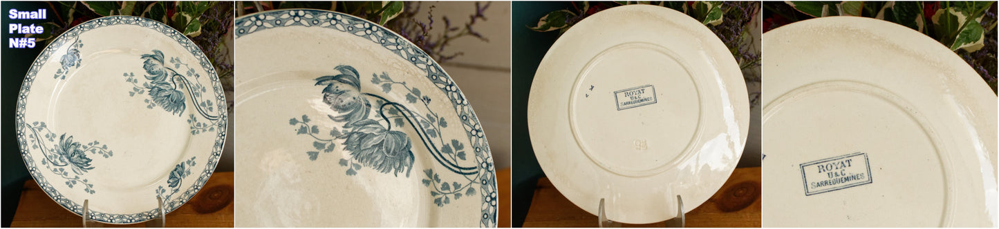 1900s ~ "ROYAT" SARREGUEMINES U&C ~ French Antique Ironstone Blue Transferware Small Plate ~ Terre de Fer en Faience