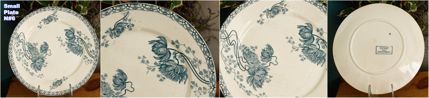 1900s ~ "ROYAT" SARREGUEMINES U&C ~ French Antique Ironstone Blue Transferware Small Plate ~ Terre de Fer en Faience
