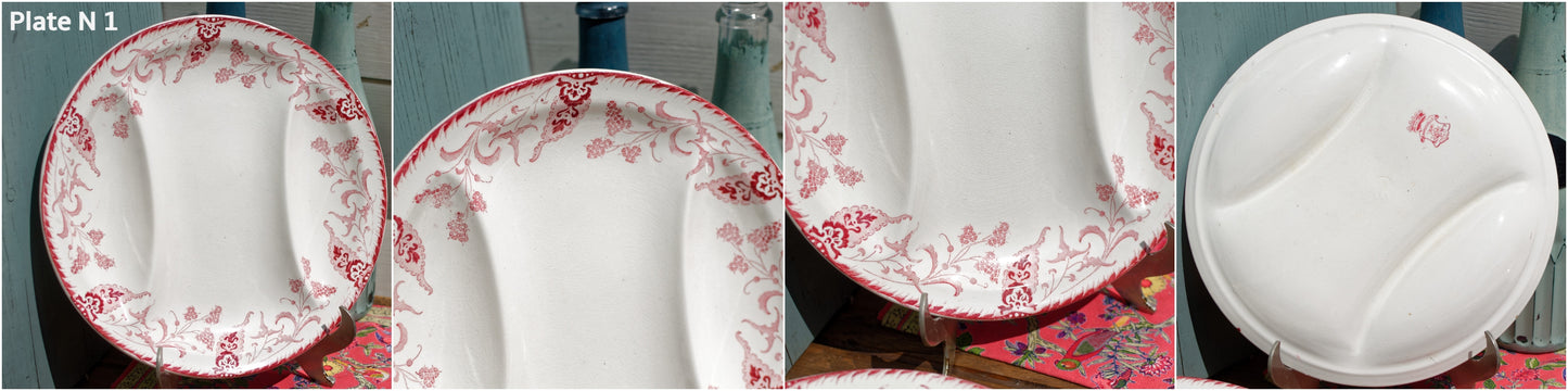 1920s ~ "RAMBOUILLET" LONGWY ~ French Antique Ironstone Red Transferware Asparagus Plate ~ Terre de Fer