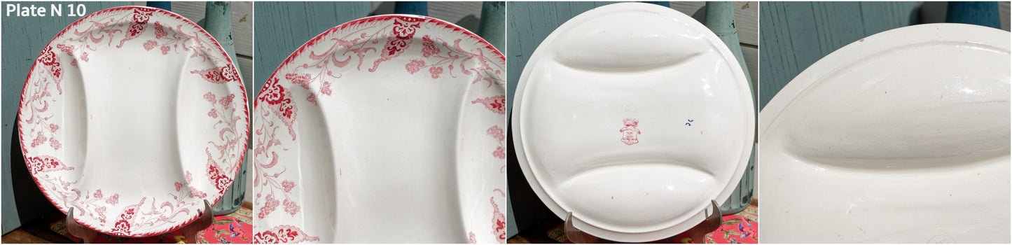 1920s ~ "RAMBOUILLET" LONGWY ~ French Antique Ironstone Red Transferware Asparagus Plate ~ Terre de Fer