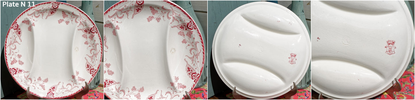 1920s ~ "RAMBOUILLET" LONGWY ~ French Antique Ironstone Red Transferware Asparagus Plate ~ Terre de Fer