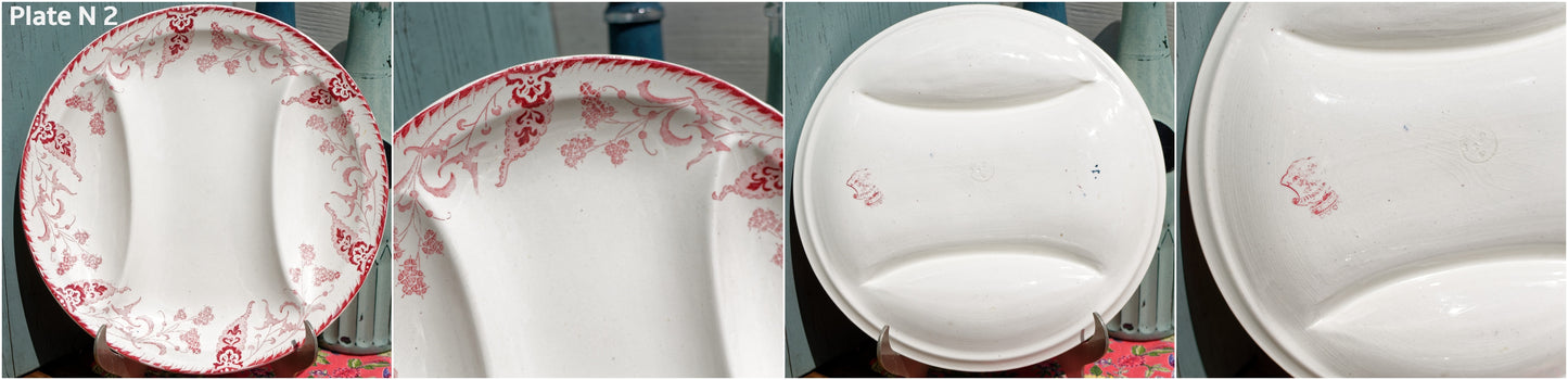 1920s ~ "RAMBOUILLET" LONGWY ~ French Antique Ironstone Red Transferware Asparagus Plate ~ Terre de Fer