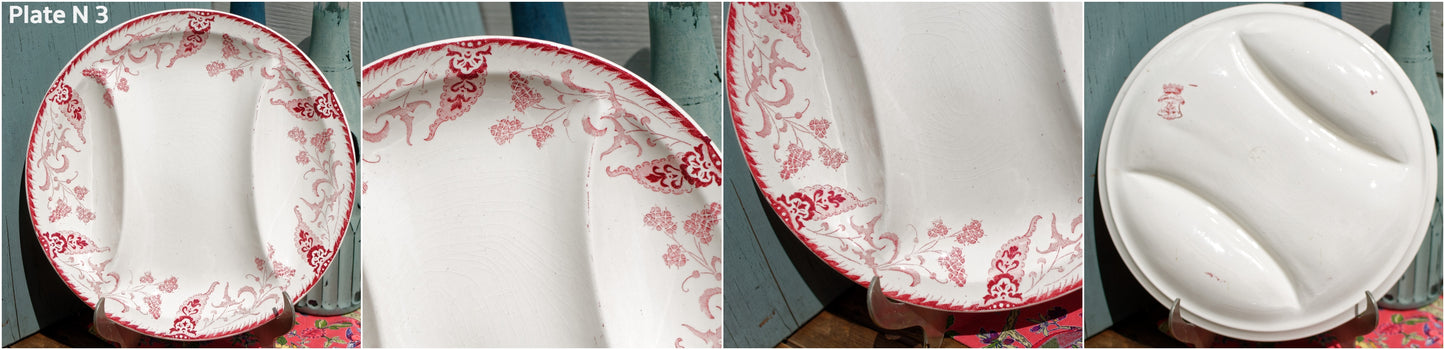 1920s ~ "RAMBOUILLET" LONGWY ~ French Antique Ironstone Red Transferware Asparagus Plate ~ Terre de Fer