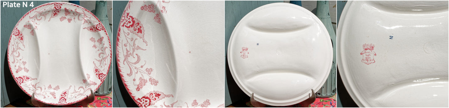 1920s ~ "RAMBOUILLET" LONGWY ~ French Antique Ironstone Red Transferware Asparagus Plate ~ Terre de Fer