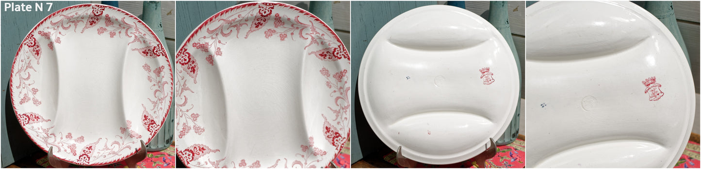 1920s ~ "RAMBOUILLET" LONGWY ~ French Antique Ironstone Red Transferware Asparagus Plate ~ Terre de Fer
