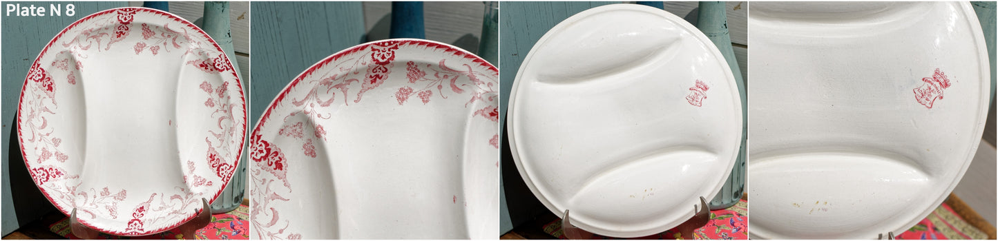 1920s ~ "RAMBOUILLET" LONGWY ~ French Antique Ironstone Red Transferware Asparagus Plate ~ Terre de Fer
