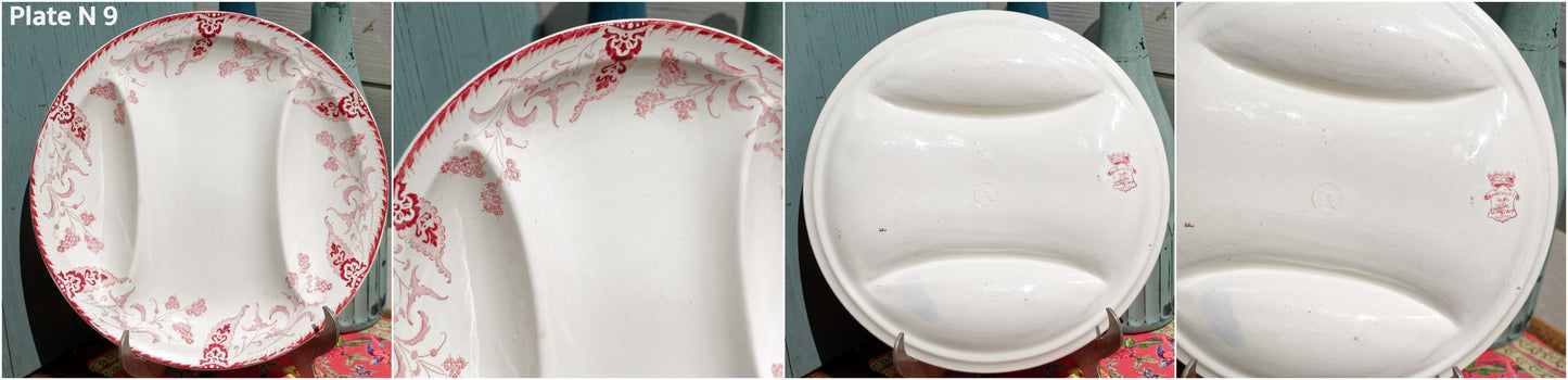 1920s ~ "RAMBOUILLET" LONGWY ~ French Antique Ironstone Red Transferware Asparagus Plate ~ Terre de Fer