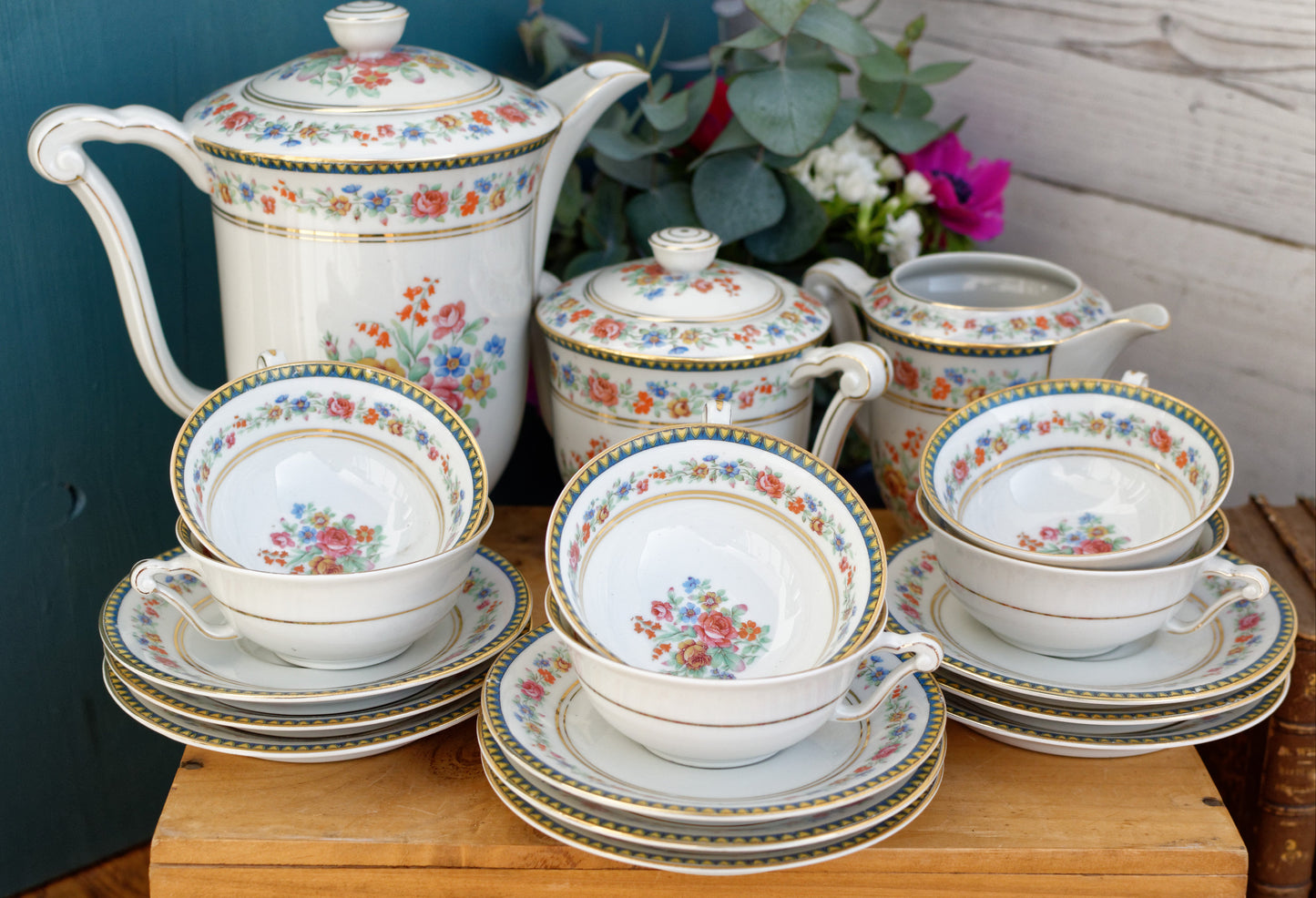 Raynaud & Co R&C LIMOGES France French Antique Fine Porcelain Coffee/Tea Service for 9 people