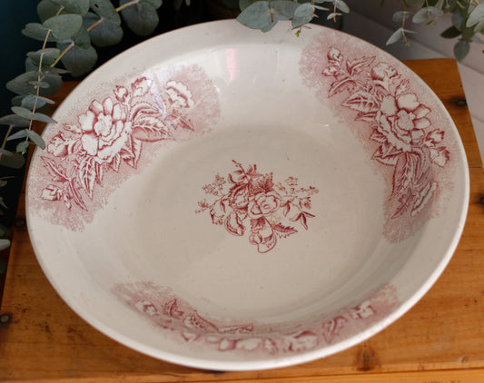 Jardiniere Motif Saint Amand et Hamage French Antique Ironstone Terre de Fer Faience Red Transferware